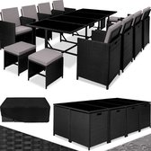 tectake - ensemble de sièges en osier de luxe Palma 8+4+1 - noir/gris - 404629