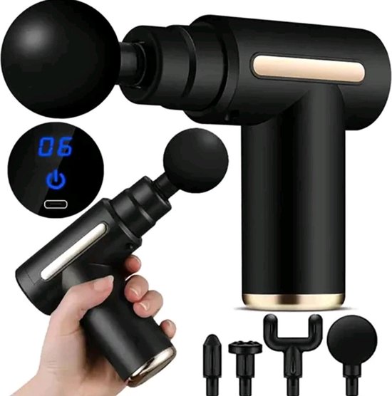 Zeer effectieve proffessionele massage Gun apparaat massagepistool met 4 opzetstukke, compact en zeer krachtig massageapparaat