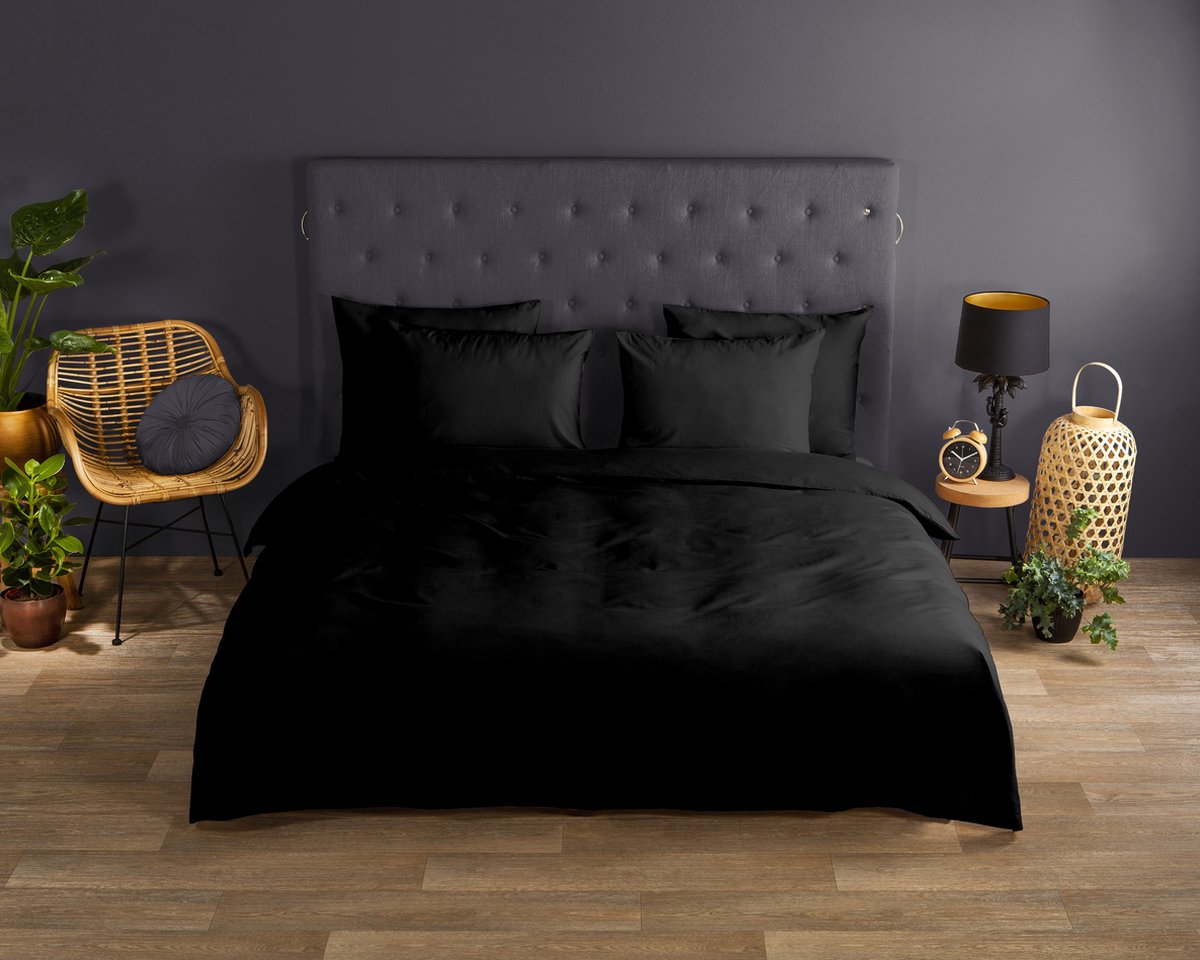Good Morning dekbedovertrek effen kleur - Lits jumeaux 240x200/220 cm - Zwart - 100% Katoen renforce