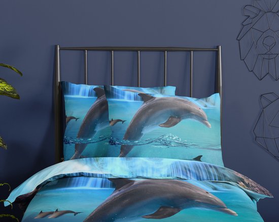 Housse de couette enfant Good Morning – 5586-P – Dauphin – 140 x 200/220 cm – Bleu