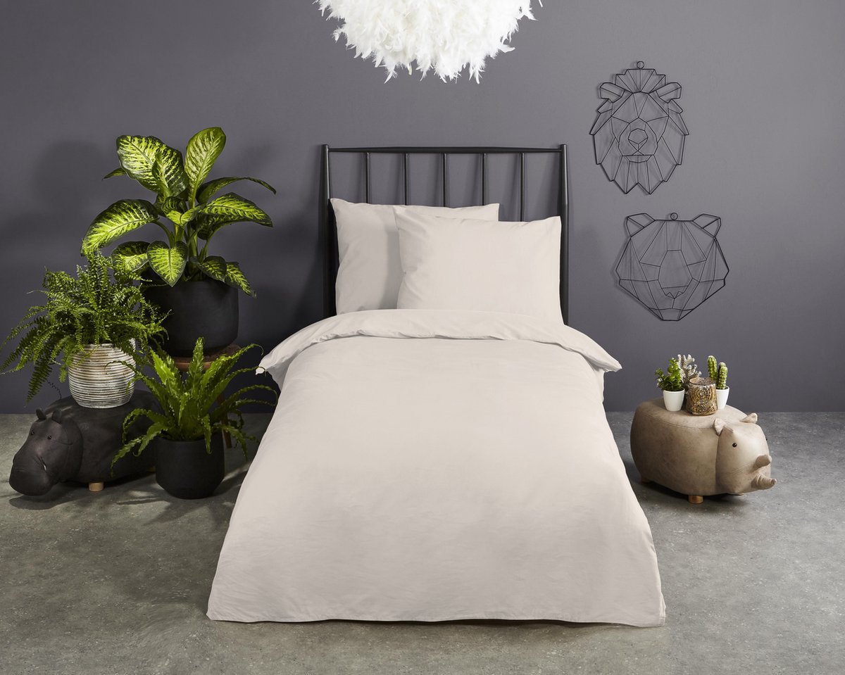 Good Morning dekbedovertrek effen kleur - 1 persoons 140x200/220 cm - Zand - 100% Katoen renforce
