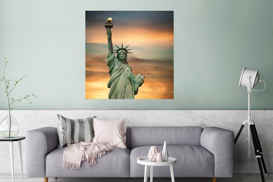 Affiche coucher de soleil Statue de la Liberté 75x75 cm - Tirage photo sur Poster (décoration murale salon / chambre) / Affiche Villes
