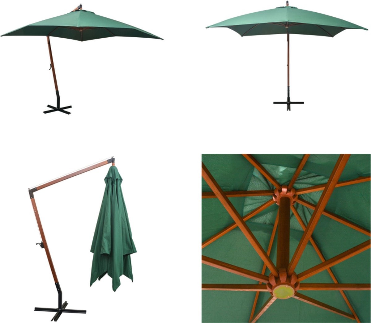 VidaXL Zweefparasol met houten paal 300x300 cm groen Hangparasol Hangparasols Parasol Parasols