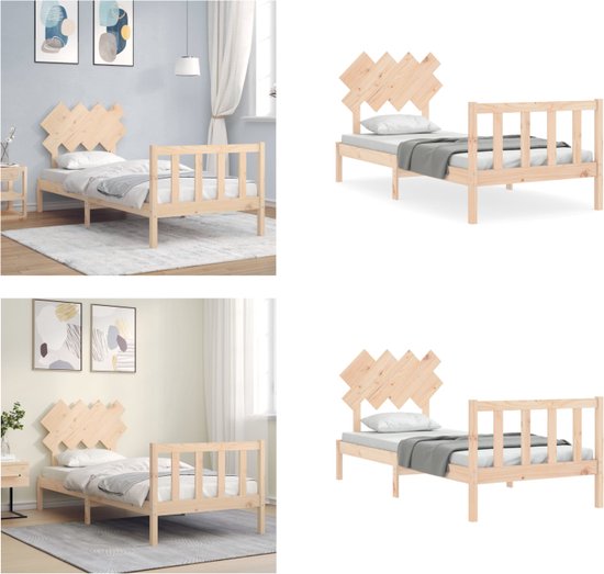 vidaXL Bedframe met hoofdbord massief hout 3FT Single - Bedframe - Bedframes - Bed - Eenpersoonsbed