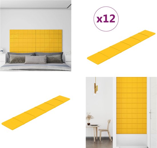vidaXL Wandpanelen 12 st 1-62 m² 90x15 cm fluweel geel - Wandpaneel - Wandpanelen - Wanddecoratie - Wandversiering