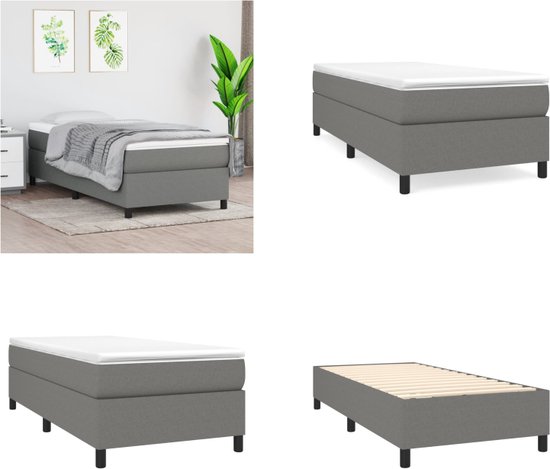 vidaXL Boxspringframe stof donkergrijs 100x200 cm - Boxspringframe - Boxspringframes - Bed - Ledikant