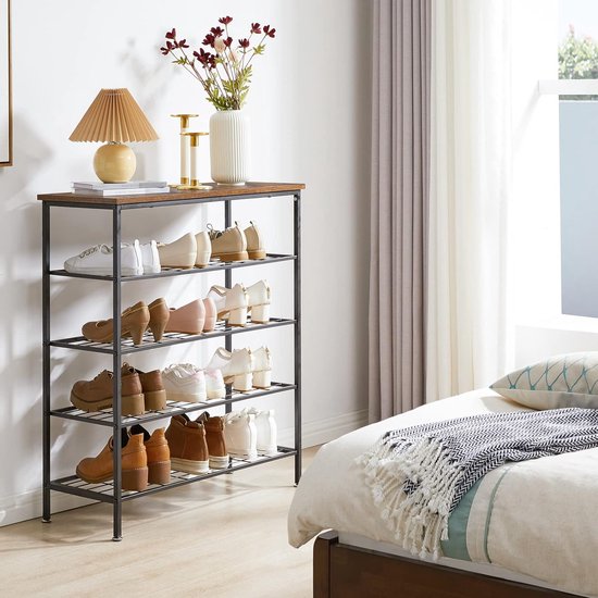 HOMCOM Schoenenrek met 5 niveaus voor max. 15 paar, zwart, 72 x 30 x 102 cm