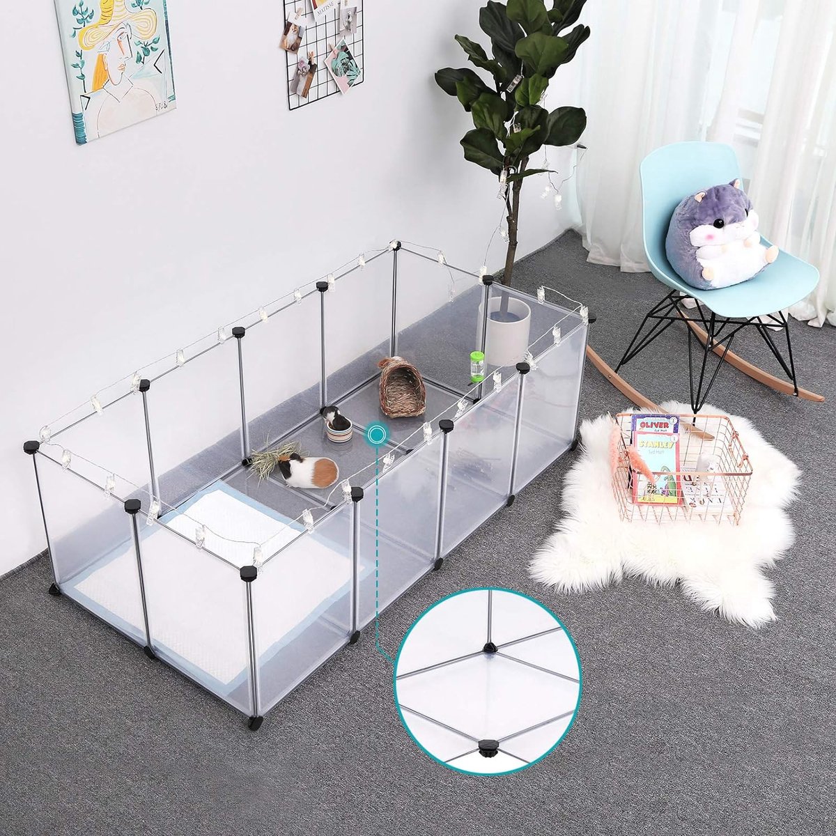 Konijnenren - Knaagdieren ren - ren - cavia ren - Knaagdieren kooi voor binnen en buiten - hek 143 x 73 x 46 - Wit thumbnail 5