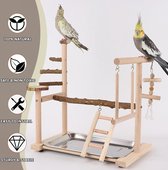 Papegaai Speeltuin Vogel Houten Speelgoed Baars Standaard met Schommel, Ladder Klimmen, Dienblad voor Parkiet, Grootte Ongeveer 36x23x39 CM