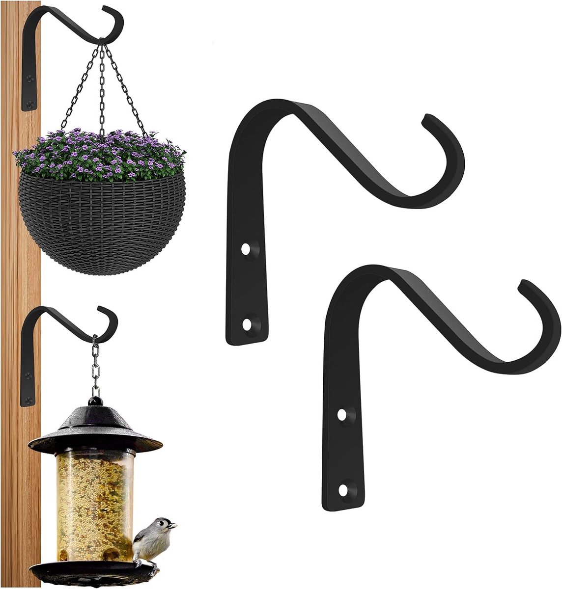 Decoratieve gietijzeren plantenhaken voor het ophangen van planten vogelhuisje buitenshuis 5 inch hangende mandhouder haak muurbevestiging pakket van 4