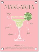 Tuinposter 30x40 cm - Cocktail - Margarita - Roze - Vintage - Tuindecoratie voor buiten - Schutting decoratie - Tuin - Beach bar accessoires - Tuindoek - Buitenposter
