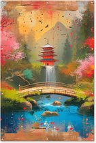 Tuinposter 120x180 cm - Tuindecoratie - Graffiti - Japanse tuin - Kleurrijk - Japan - Street art - Poster voor in de tuin - Buiten decoratie - Schutting tuinschilderij - Muurdecoratie - Tuindoek - Buitenposter..