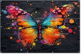 Tuinposter 180x120 cm - Tuindecoratie - Vlinder - Graffiti - Neon art - Kleurrijk - Kunst - Poster voor in de tuin - Buiten decoratie vlinders - Schutting tuinschilderij - Muurdecoratie - Buitenschilderijen - Tuindoek - Buitenposter..