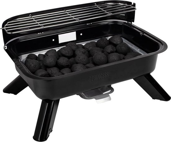Princess 112252 Hybride Barbecue – 2000W – Elektrisch of Houtskool BBQ – Compact Tafelmodel – Ideaal voor Balkon & Camping – 44x29 cm