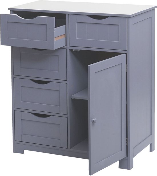 Commode MCW-B65, meuble avec tiroirs, 5 tiroirs et 1 porte 80x70x35cm ~ gris
