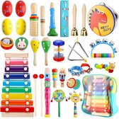 33-delige muziekinstrumenten voor kinderen, muziekinstrumenten, set muziekinstrumenten, houten percussieset, xylofoons voor kinderen, percussie-instrumenten voor kinderen, Montessori-speelgoed