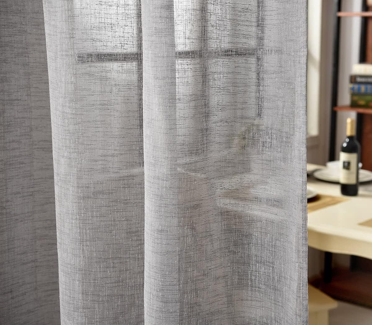 QUEMAS Lot de 2 rideaux à œillets, en lin type jute, épais, semi- transparents, filtrant la lumière, pour salon, chambre, ferme, intimité, blanc, 244 x 132 cm