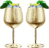 Wijnglas, 350 ml, roestvrij staal, rode wijnglazen, onbreekbare wijnglazen, champagne- en cocktailglazen, geschikt voor feestjes en outdoor-evenementen (gouden set van 2)