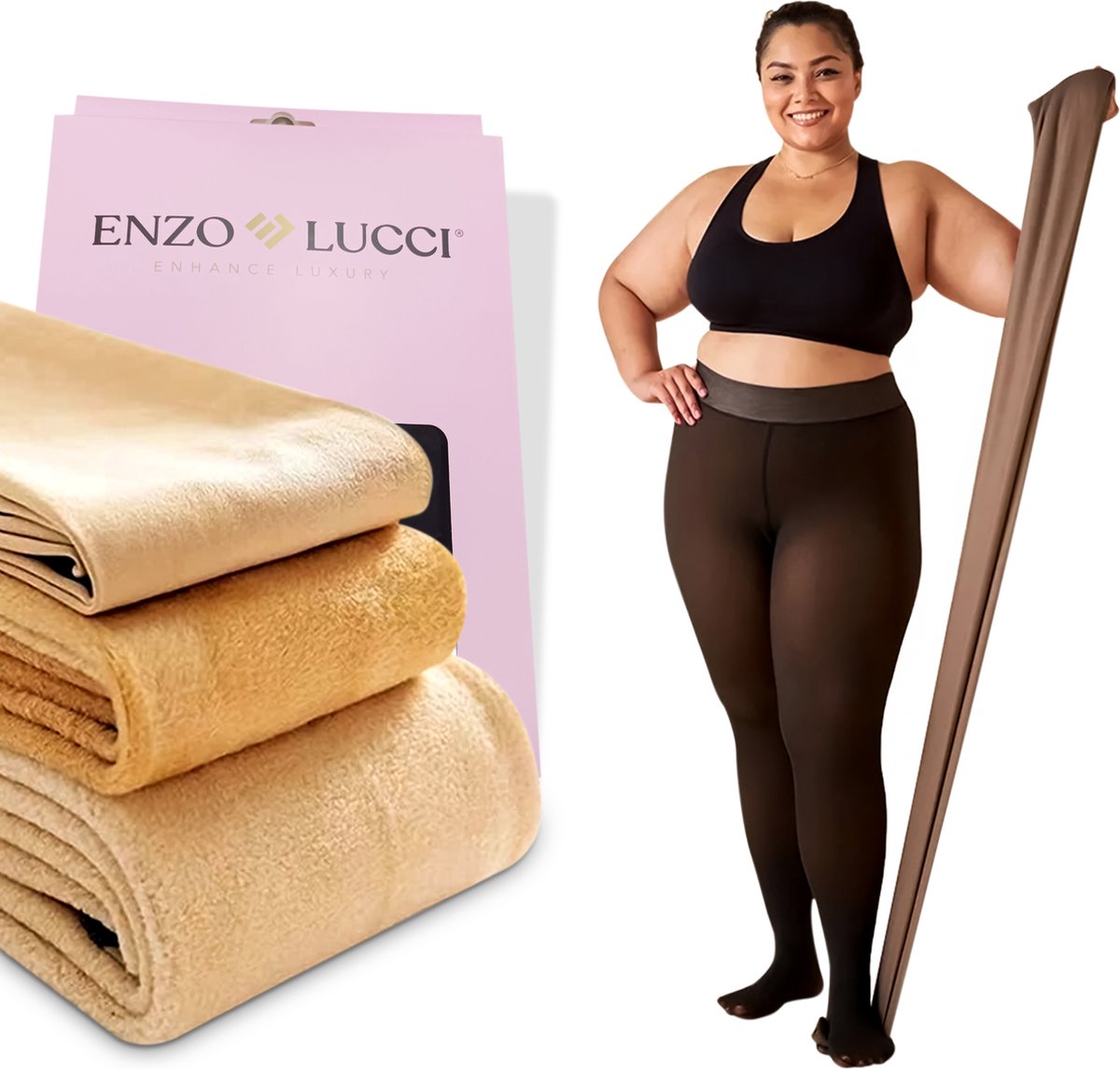 Enzo Lucci Fleece Panty voor Dames - Thermo Legging Panty’s - Plus Size Maillot - Gevoerde panty - Maat XL/XXL