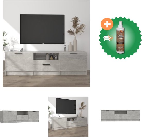 vidaXL Tv-meubel 140x35x40 cm bewerkt hout betongrijs - Kast - Inclusief Houtreiniger en verfrisser