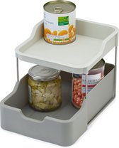 2-traps kastorganizer met lade, keuken- en opbergorganizer voor specerijen, pakketten en blikjes, grijs