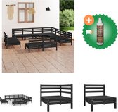 vidaXL 11 delige Loungeset massief grenenhout zwart Tuinset Inclusief Houtreiniger en verfrisser