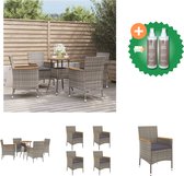 vidaXL 5 delige Bistroset met kussens poly rattan grijs Tuinset Inclusief Onderhoudsset