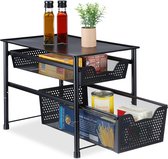 Relaxdays keuken organizer - 2 schuifmanden - stapelbaar - metalen gootsteenkast organizer - zwart