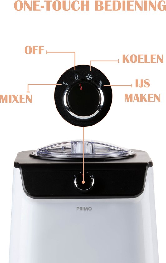PRIMO PR401IM IJsmachine - IJsmaker - Zelf Vriezend - Met Compressor - 1,2L - Wit/Zwart