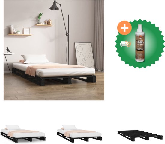 vidaXL Palletbed - Massief grenenhout - 190 x 75 x 11 cm - Zwart - Bed - Inclusief Houtreiniger en verfrisser