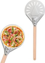 Pizzaschep voor het draaien van kleine pizzaschep, kort, rond, pizzagereedschap, antislip handgreep, 17 cm, geperforeerde pizzaschep van aluminium