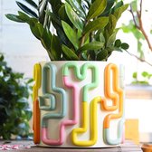 8" Pastel Line Plantenbakken Leuke Unieke Regenboog Plantenpot met Drainage Vintage Retro Eclectische Bloempotten voor Kamerplanten en Vetplanten Fun Boho Modern