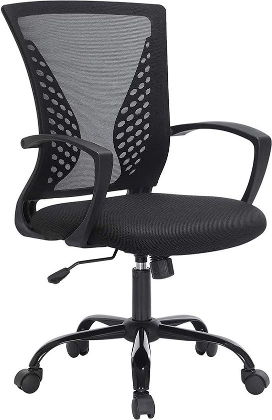 Bureaustoel, bureaustoel met netbespanning, in hoogte verstelbare computerstoel, 360° draaistoel, kantelfunctie, ademend, kantoor, werkkamer, tot 120 kg belastbaar, zwart.