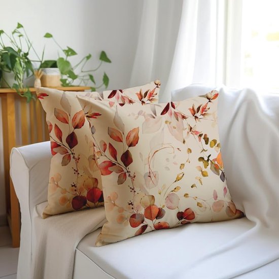 Decoratieve Kussensloop 50 x 50 cm - L1 Oranje - Digitaal bedrukt bloemkussen voor stoel, zitting, bed, kantoor en huis (2)