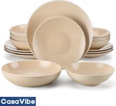 CasaVibe Luxe Serviesset – 16 delig – 4 persoons – Porselein - Bordenset – Dinner platen – Dessertborden - Kommen - Set - Beige