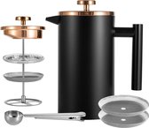French PressThermo koffiezetapparaat roestvrij staal 0,35 liter, koffiepers 350 ml (2 kopjes) klein, dubbelwandig geïsoleerd koffiefilter, zwart
