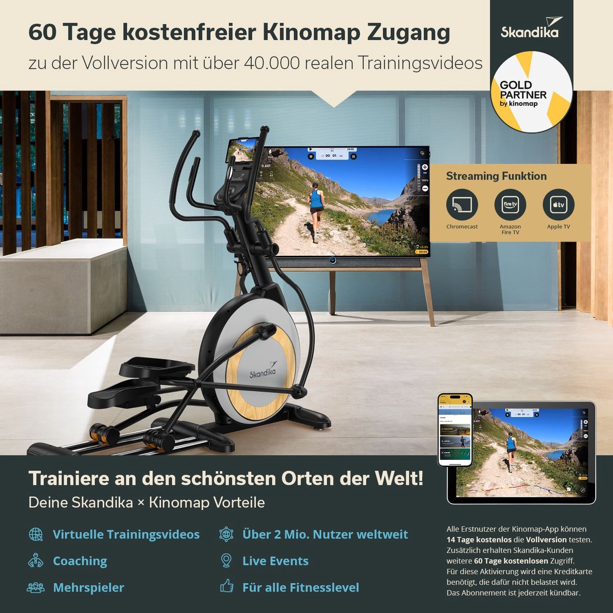 Afbeelding 3 van Skandika Carbon P26-S Crosstrainer SET – Crosstrainers - Crosstrainer (172l x 66b x 175h cm) + Mat (90 x 200 cm) - Elliptische trainer thuis, verstelbare hoogte, app-compatibel, 32 weerstandsniveaus, dubbel railsysteem - Duurtraining – zwart