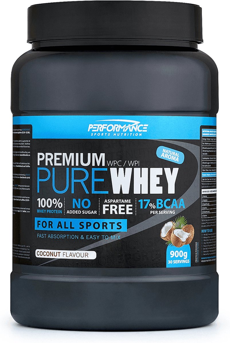 Goedkoopste Pure Whey (Cocos - 900 gram) - Performance - Whey Protein - Eiwitpoeder - Eiwitshake - Proteine poeder - 30 shakes