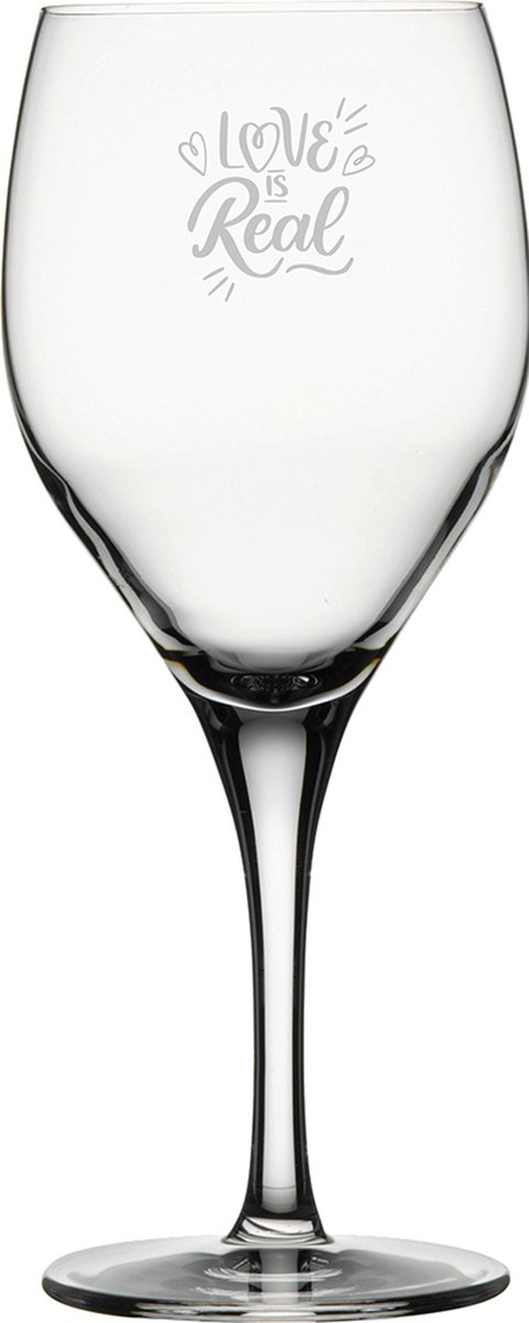 Gegraveerde witte wijnglas 34cl Love is real - valentijnsdag - valentijn