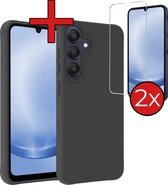 Hoesje Geschikt voor Samsung A25 Hoesje Siliconen Case Hoes Met 2x Screenprotector - Hoes Geschikt voor Samsung Galaxy A25 Hoes Cover Case - Zwart