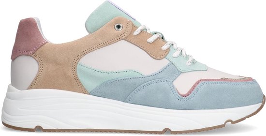 Manfield - Dames - Blauwe leren sneakers met suède details - Maat 36