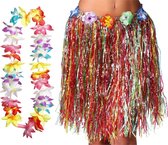 Hawaii verkleed hoela rokje en bloemenkrans met led - volwassenen - multi - tropisch themafeest