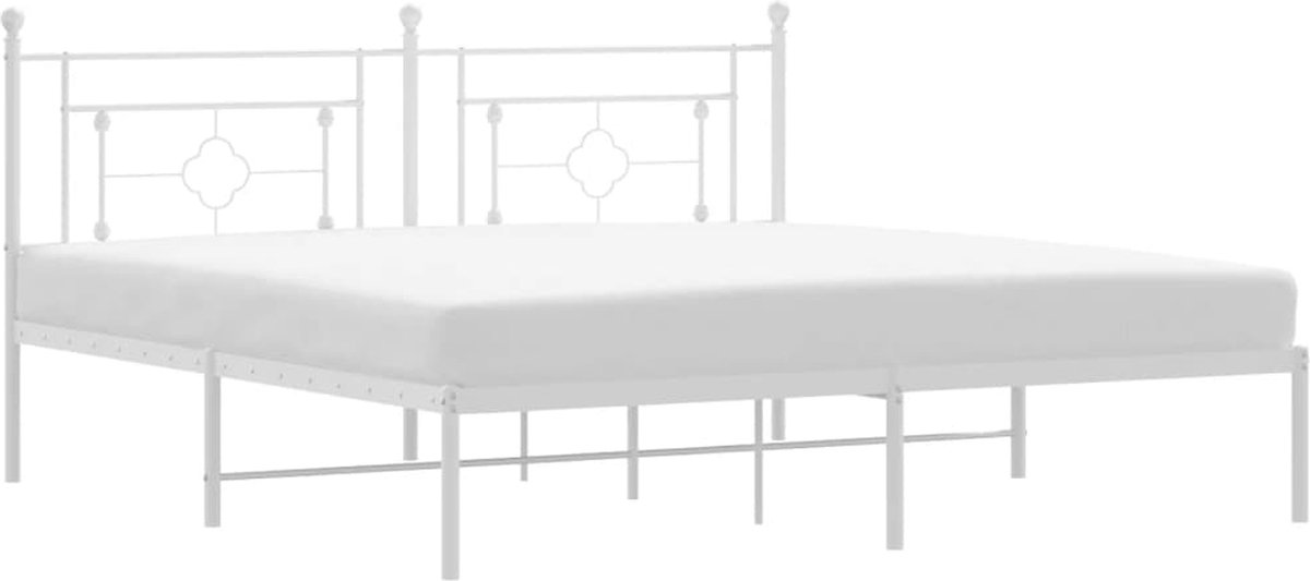 vidaXL - Bedframe - met - hoofdbord - metaal - wit - 183x213 - cm