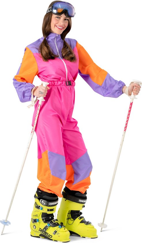 Funny Fashion - Foute Skipakken - Skiing Skylar - Vrouw - Roze - Maat 40-42 - Carnavalskleding - Verkleedkleding