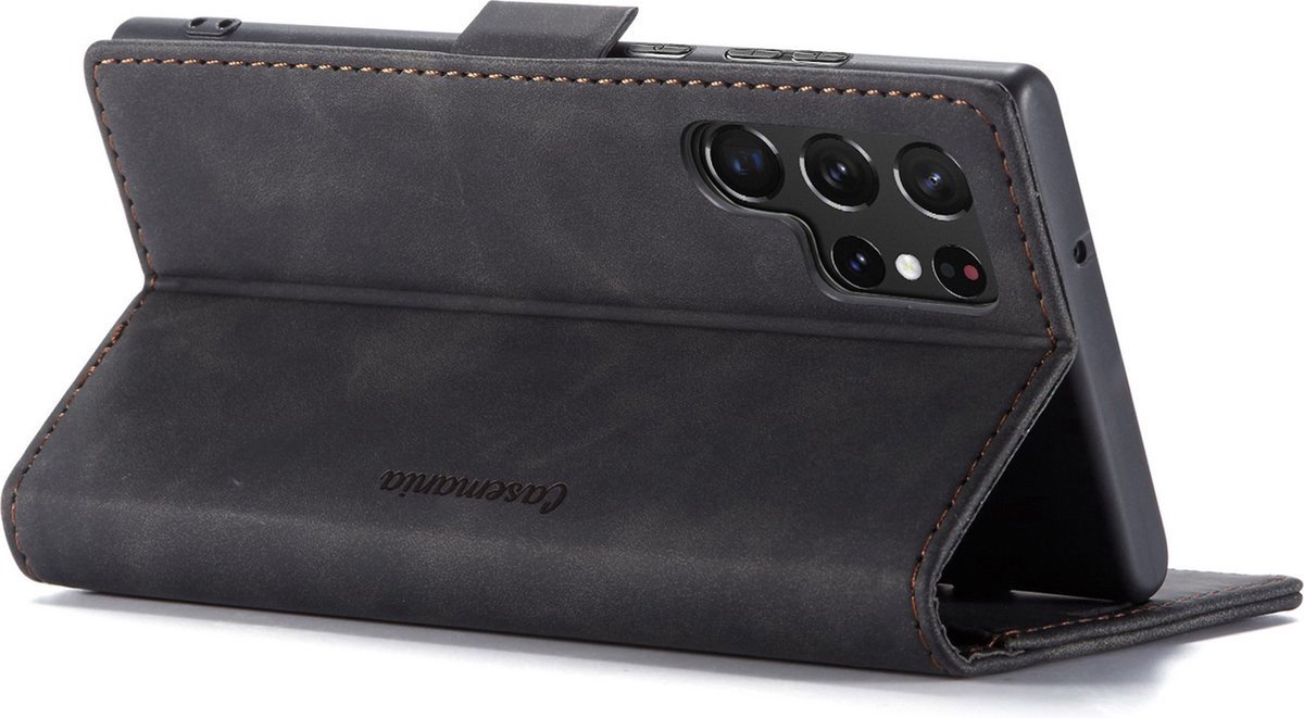 Samsung Galaxy S24 Ultra Bookcase hoesje - CaseMe - Effen Zwart - Kunstleer