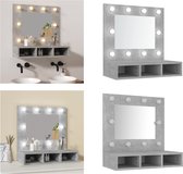 vidaXL Spiegelkast met LED-verlichting 60x31-5x62 cm betongrijs - Spiegelkast - Spiegelkasten - LED-spiegelkast - Kast