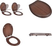 vidaXL Toiletbril met soft-closedeksel 2 st MDF bruin - Toiletbril - Toiletbrillen - Wc-bril - Wc-brillen