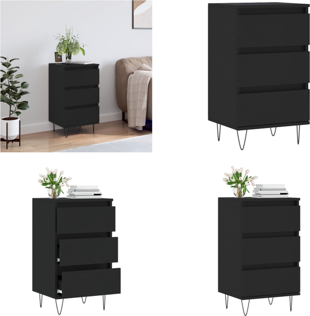 vidaXL Dressoir - 40x35x70 - cm - bewerkt - hout - zwart