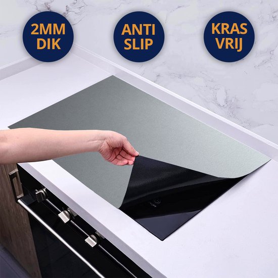 Chefcare Inductie Beschermer Grijze Effen Beton - 95x50 cm - Afdekplaat Inductie - Kookplaat Beschermer - Inductie Mat