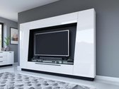 Meuble TV mural CHACE avec rangements - MDF laqué blanc L 274,7 cm x H 194,5 cm x P 39,7 cm